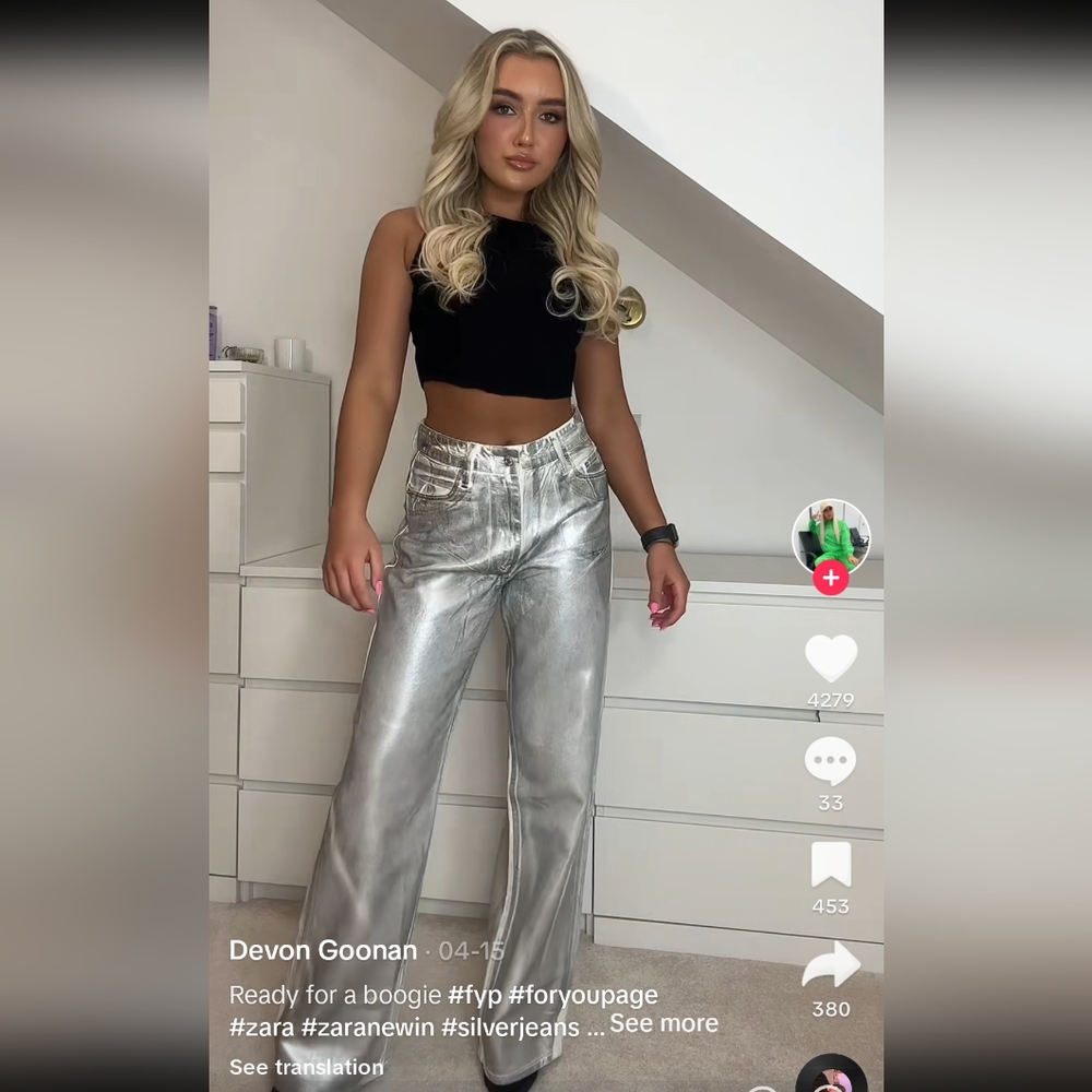 Viral Zara Silver Metallic Boyfriend Jeans